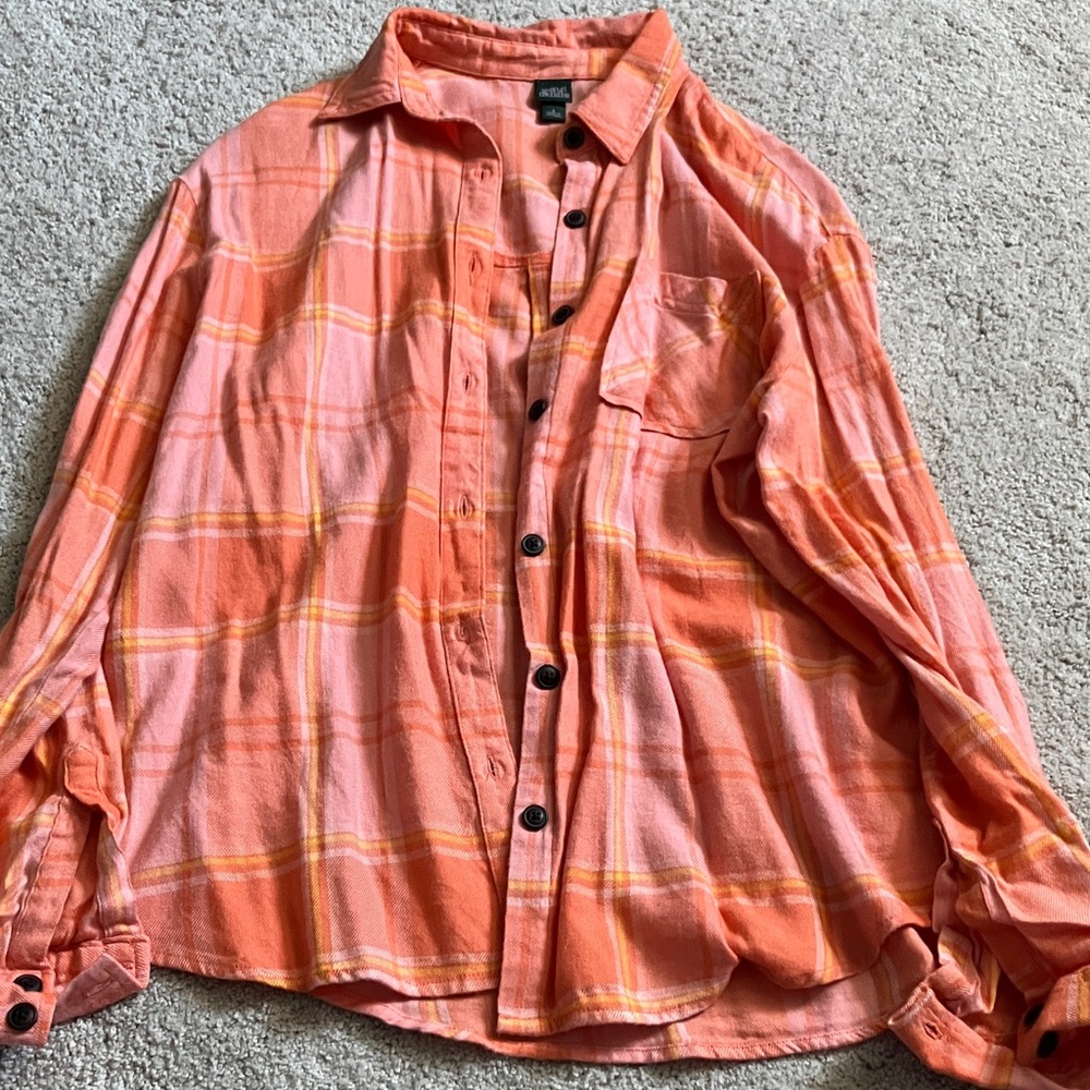 Wild Fable Plaid S Button Down Peach Coral